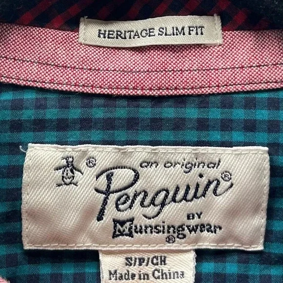 Penguin MunsingWear Shirt Mens Sz S Heritage Slim Fit Gingham Button Front Blue - Picture 7 of 10